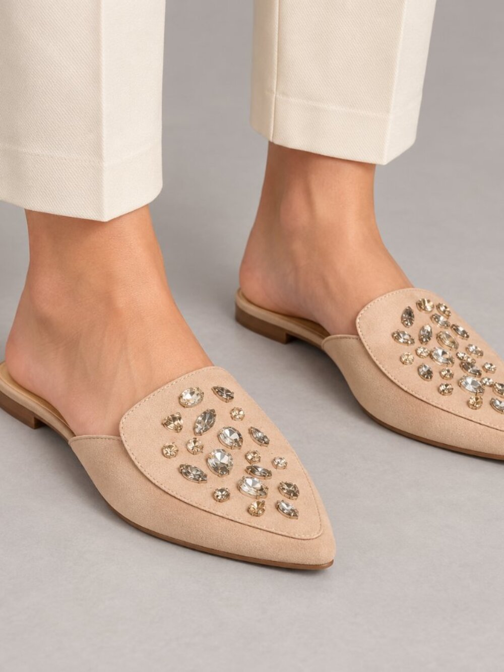 Express Tan Mules with‎ Elegant Embellishments